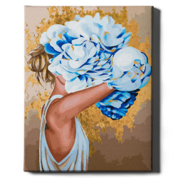 Painting by numbers, Girl with blue flowers and gold paint, 40x50, Oh-art, JX1077