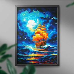 Dimanta mozaīka, Kuģis un mēness, 40x50, Oh-art, GJ6304