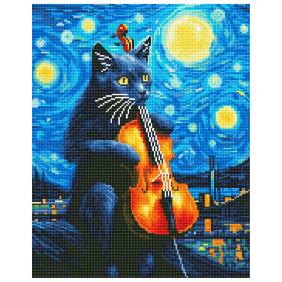 Deimantinė mozaika, Katinas ir smuikas, 40x50, Oh-art, GJ6286