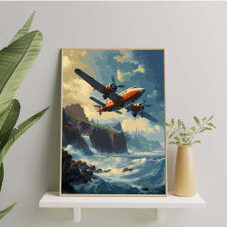 Glezna pēc numuriem, Lidmašīna uz jūras, 40x50, Oh-art, ANG732