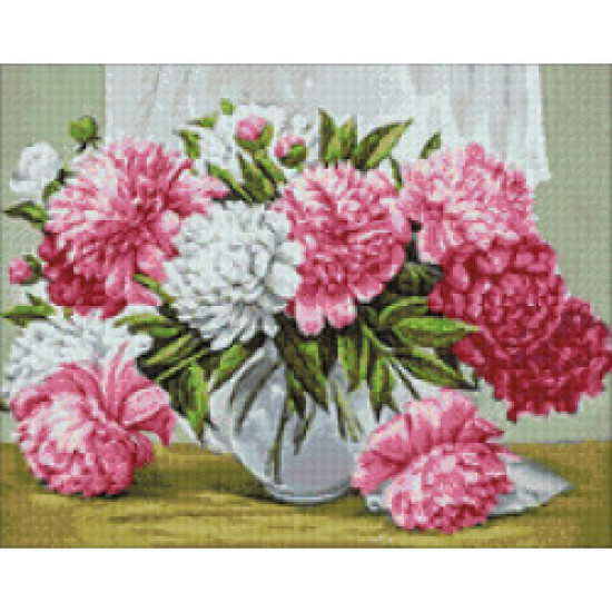 Dimanta mozaīka, Dzīvīgas Peonijas, 48x38 cm, artkatalog, WD2352