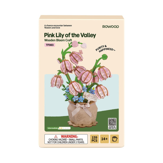 Koka 3D ziedu puzle, Pink Lily of the Valley, 158 det., robotime, TF003