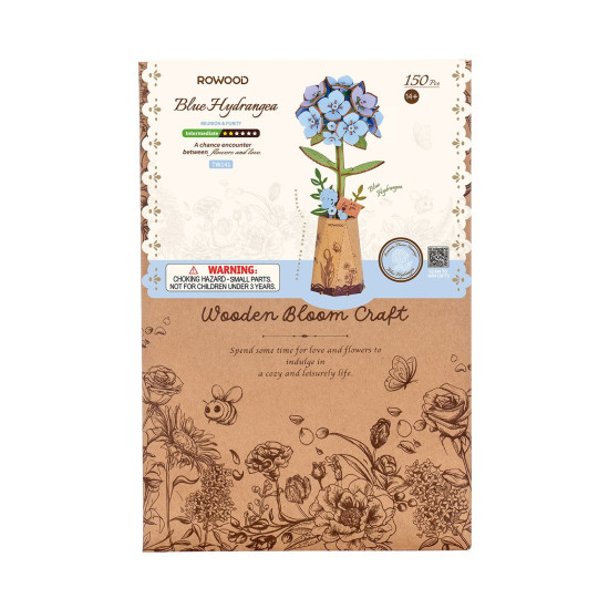 Medinė 3D gėlių dėlionė, Blue Hydrangea, robotime, TW141
