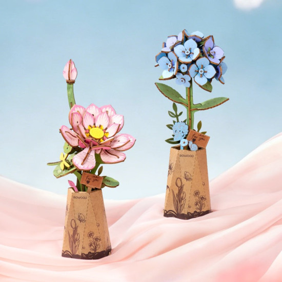 Medinė 3D gėlių dėlionė, Blue Hydrangea, robotime, TW141