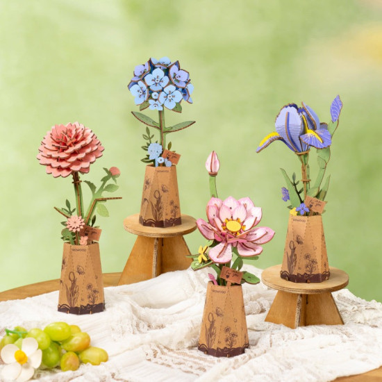 Medinė 3D gėlių dėlionė, Blue Hydrangea, robotime, TW141