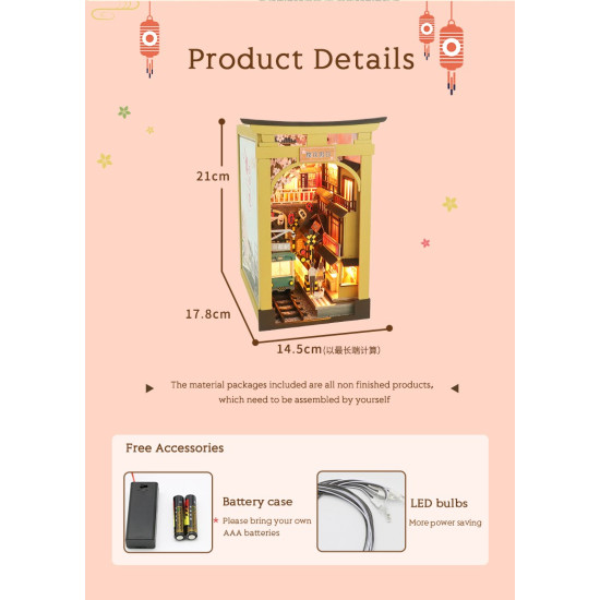 3D Miniatūra māja, Japānas Stila Sakura Brīvdienu Diy Grāmatu Nook, Hongda, DMH-M2211