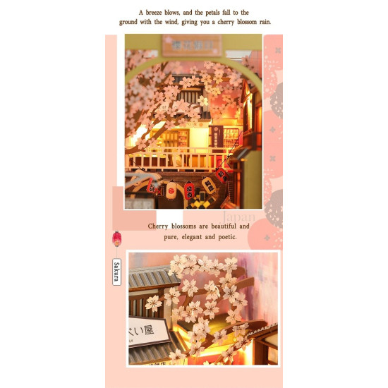 3D Miniatūra māja, Japānas Stila Sakura Brīvdienu Diy Grāmatu Nook, Hongda, DMH-M2211