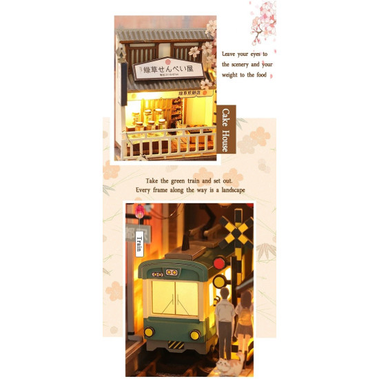 3D Miniatūra māja, Japānas Stila Sakura Brīvdienu Diy Grāmatu Nook, Hongda, DMH-M2211