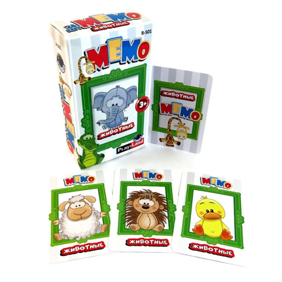 Kāršu spēle Memo Dzīvnieki (3+, krievu val.), PlayLand, R-501