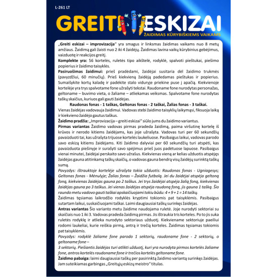 Stalo žaidimas Vaizduotė. Greiti piešiniai (8+, lietuvių k.), PlayLand, L-261LT