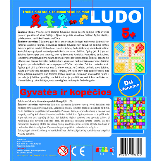 Lautapeli Ludo Käärmeitä ja tikkaat (5+, liettuaksi), PlayLand, K-110LT