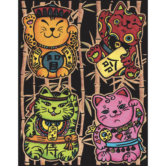 Colorvelvet, Mažas paveiksliukas A4 su flomasteriais, Maneki Neko, SMALL 38F