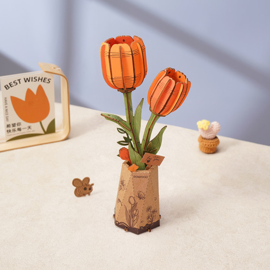 3D puidust pusle, Oranž tulp, 124 tükki, Rowood, TW081