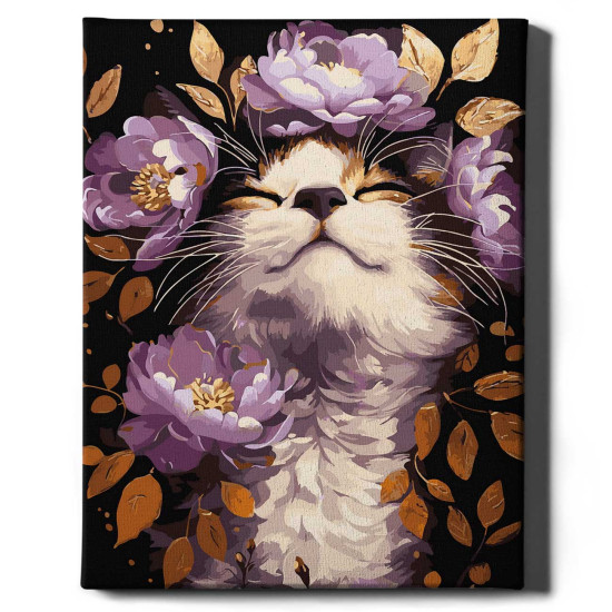 Tapymas pagal numerius, Kačiukas su violetinėmis gėlėmis aukse, 40x50, Oh-art, JX1224