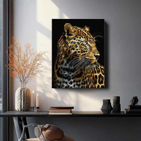 Glezna pēc numuriem, Leopards ar zilām acīm zeltā, 40x50, Oh-art, JX1226