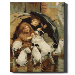 Painting by numbers, Children and puppies, Oh-art, GX40156