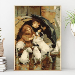 Painting by numbers, Children and puppies, Oh-art, GX40156