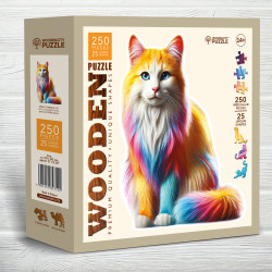 Medinė dėlionė, Svajinga vaivorykštinė katė, woodencity, HE0319-L