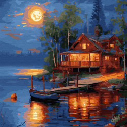 Glezna pēc numuriem 40x50 cm, Māja pie ezera, Oh-art, ANG1013