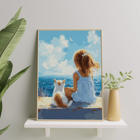 Painting by numbers 40x50 cm, Girl and Cat, Oh-art, ANG970