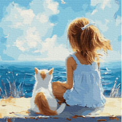 Glezna pēc numuriem 40x50 cm, Meitene un kaķis, Oh-art, ANG970