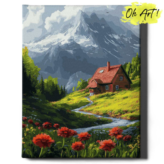 Tapymas pagal numerius 40x50 cm, Namas tarp pievų, Oh-art, ANG993
