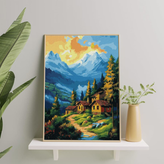 Glezna pēc numuriem 40x50 cm, Kalnu ciems, Oh-art, ANG994