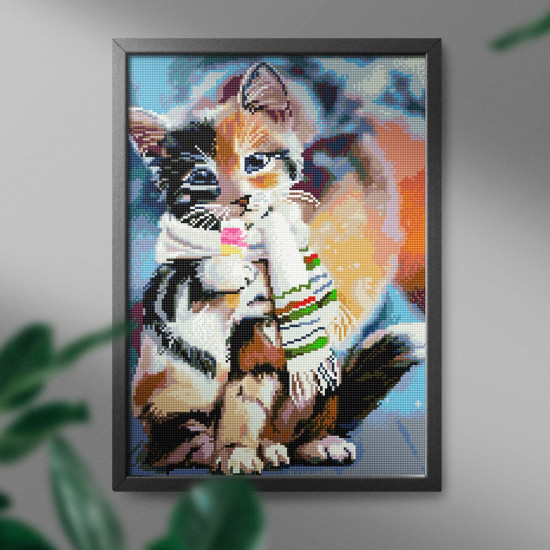Dimanta mozaīka 40x50 cm, Kaķēns šallē, Oh-art, GJ3989