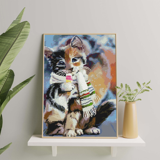 Dimanta mozaīka 40x50 cm, Kaķēns šallē, Oh-art, GJ3989