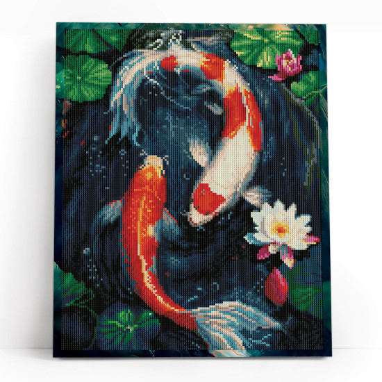 Dimanta mozaīka 40x50 cm, Koi karpa starp lotosiem, varvikas, LG360e