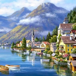 Dimanta mozaīka 35x45 cm, Alpu ciemats, artkatalog, WD091