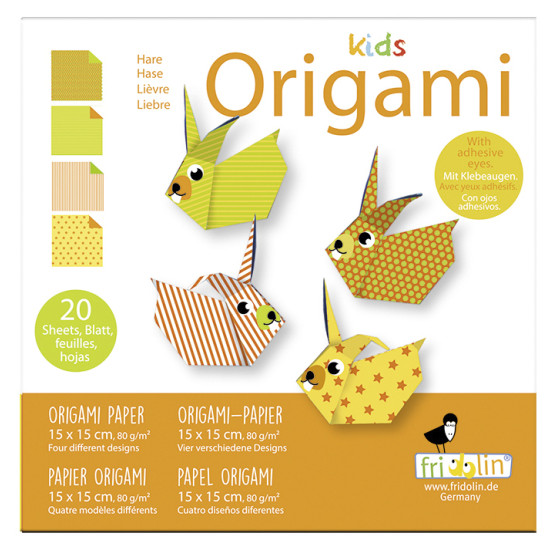 Kidsų origami, triušis 20 lapų 15x15 cm, Fridolin, FR-11375