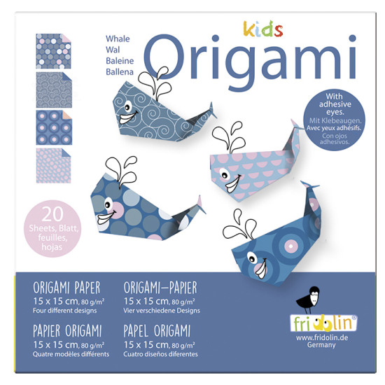 Kids Origami, Whale 20 sheets 15x15 cm, Fridolin, FR-11378