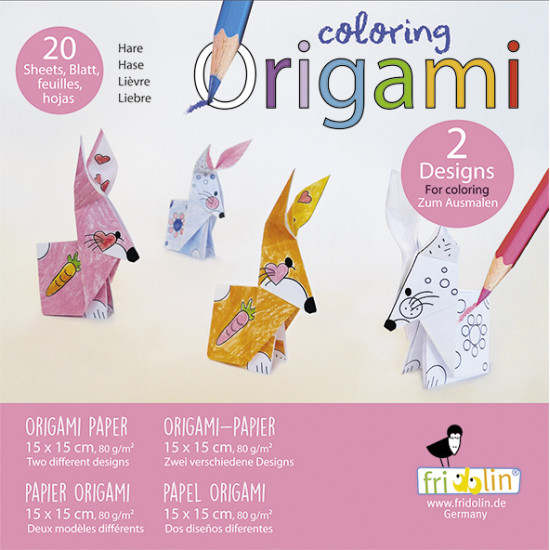 Spalvinimo origami, kiškiai, 20 lapų 15 cm x 15 cm, Fridolin, FR-11381