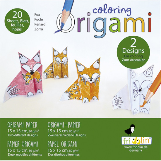 Coloring Origami, Foxes, 20 sheets 15 cm x 15 cm, Fridolin, FR-11382