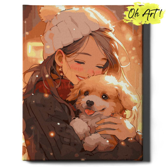 Painting by numbers 40x50 cm, Girl and puppy, Oh-art, ANG998