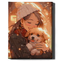 Painting by numbers 40x50 cm, Girl and puppy, Oh-art, ANG998