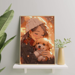 Painting by numbers 40x50 cm, Girl and puppy, Oh-art, ANG998