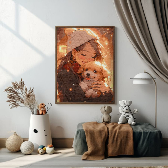 Painting by numbers 40x50 cm, Girl and puppy, Oh-art, ANG998