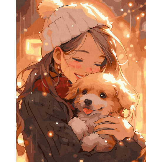 Painting by numbers 40x50 cm, Girl and puppy, Oh-art, ANG998