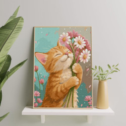 Картина по номерам 40x50 cm, Котик и ромашки, Oh-art, ANG1001