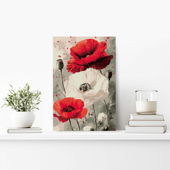 Glezna pēc numuriem 20x30 cm, Ziedoši magoņziedi, varvikas, MC1153e