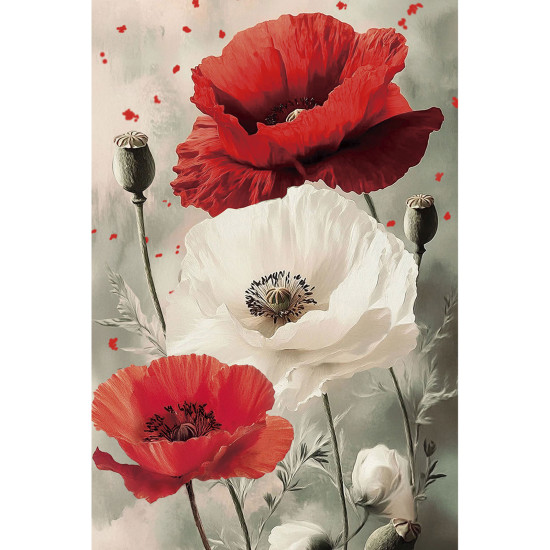 Glezna pēc numuriem 20x30 cm, Ziedoši magoņziedi, varvikas, MC1153e