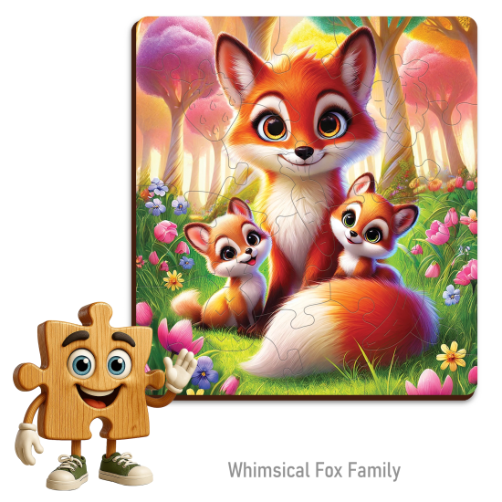 Wooden puzzle, Whimsical fox family (20 pcs), woodencity, CH 99058-SV