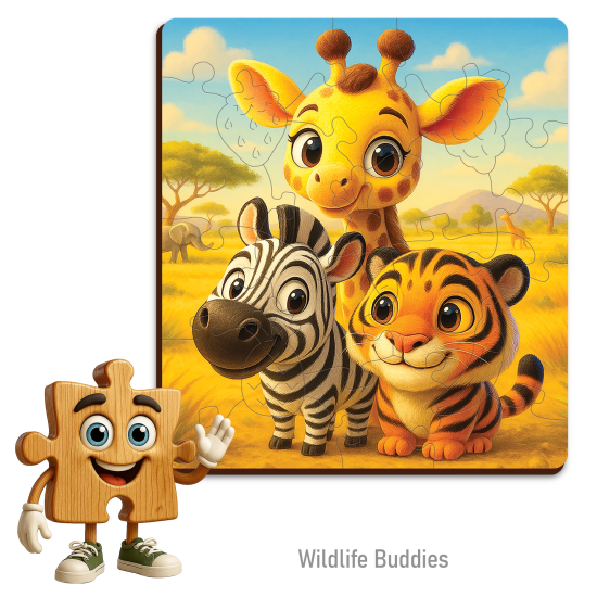 Wooden puzzle, Wildlife buddies (20 pcs), woodencity, CH 99053-SV
