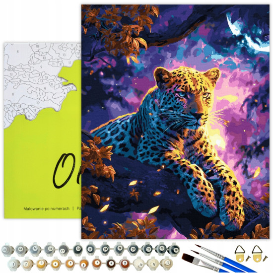Numbritega maalimise komplekt 40x50 cm, Leopard kuu all, Oh-art, ANG1036