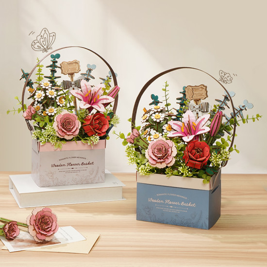Puidust 3D lillepusle, Wooden Flower Basket, 428 det., robotime, TW03H