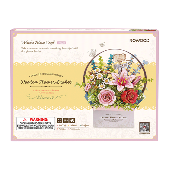 Puidust 3D lillepusle, Wooden Flower Basket, 428 det., robotime, TW03H