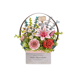 Puinen 3D-kukkapalapeli, Wooden Flower Basket, 428 det., robotime, TW03H