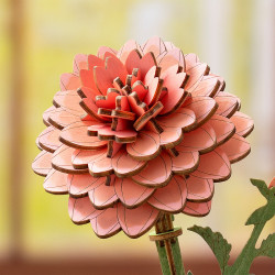 Koka 3D ziedu puzle, Pink Dahlia / Rosa Dahlie, 93 det., robotime, TW131